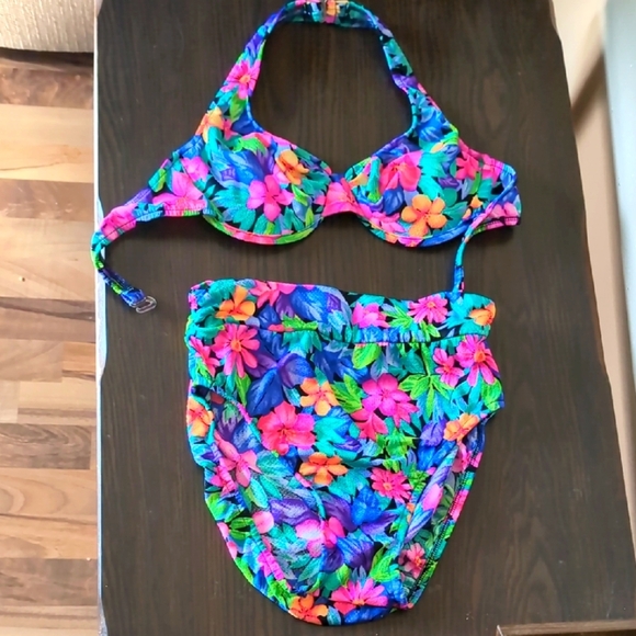 Le Cove Other - Vintage Le Cove High Waist Neon Floral Bikini Swimsuit